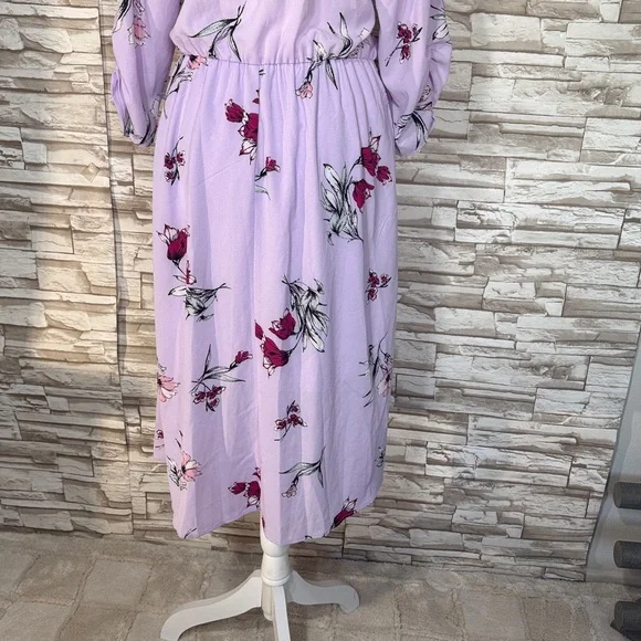 BOBEAU Lavender Floral Ruched Long Sleeve Dress - Picture 6 of 14
